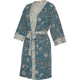 LASCANA Kimono LASCANA, Damen, Gr. 44/46, bunt (rauchblau, ecru), Jersey, gemustert, Kurzform, Hausmäntel, mit Blumen Allover-Druck