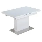 Carryhome Esstisch, Weiß, Edelstahl, Weiß Hochglanz, Metall, Glas, Holzwerkstoff, rechteckig, Säule, Bodenplatte, 80x76x120-160 cm, ausziehbar, Esszimmer, Tische, Esstische, Glastische