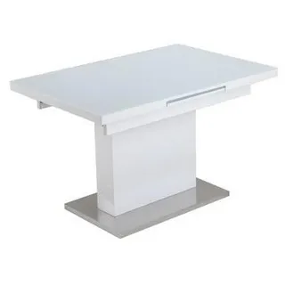 Carryhome Esstisch, Weiß, Edelstahl, Weiß Hochglanz, Metall, Glas, Holzwerkstoff, rechteckig, Säule, Bodenplatte, 80x76x120-160 cm, ausziehbar, Esszimmer, Tische, Esstische