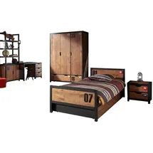 58 aufm Kessel Jugendzimmer-Set Kinderzimmer Set komplett Kameko 11 Massivholz+MDF Schwarz/Cognac, (inkl. Versand, Lieferung bis Verwendungsstelle), Nachtkonsole, Bett, Bettschublade, Kleiderschrank, Schreibtisch, Regal beige|schwarz