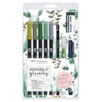 Tombow WCS-GR Watercoloring Set Greenery Brush-Pen-Set farbsortiert, 1