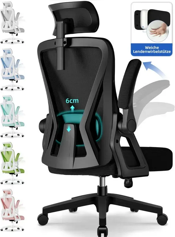 GTIMEX Bürostuhl, ergonomischer Bürostuhl mit verstellbarer Kopfstütze, Armlehnen und Lendenwirbelstütze, Schreibtischstuhl, Drehstuhl mit Neigefunktion bis 135°, Chefsessel, rückenfreundlich, Tragkraft 150 kg