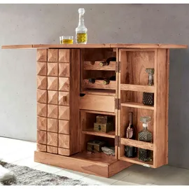 KADIMA DESIGN SAAR Massivholz Hausbar 65x91x50 cm, Ausklappbare Weinbar, Barschrank mit Türen