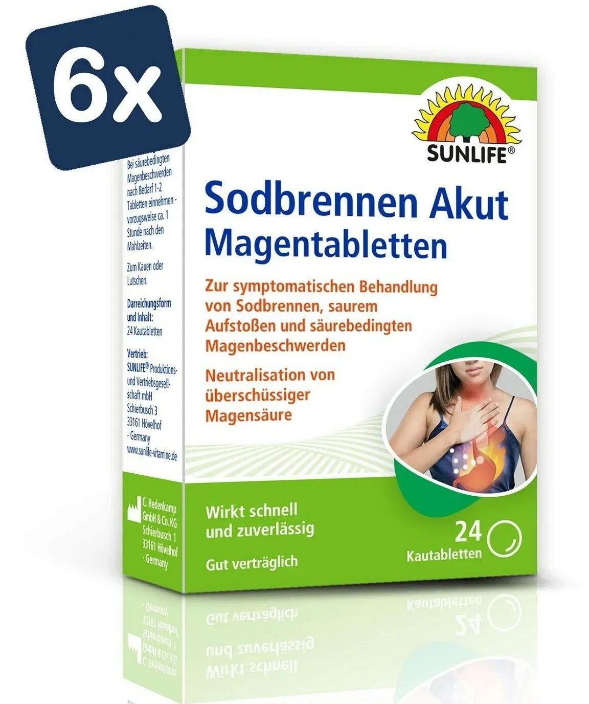 Sunlife Sodbrennen Akut Magentabletten 24 Kautabletten 6er Pack