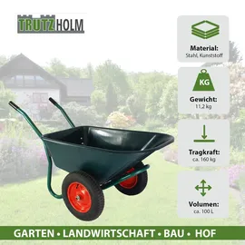 Trutzholm 2-Rad Schubkarre 100 L 160 kg Gartenschubkarre Lufträder Stahlfelge kippsicher Kunststoffwanne