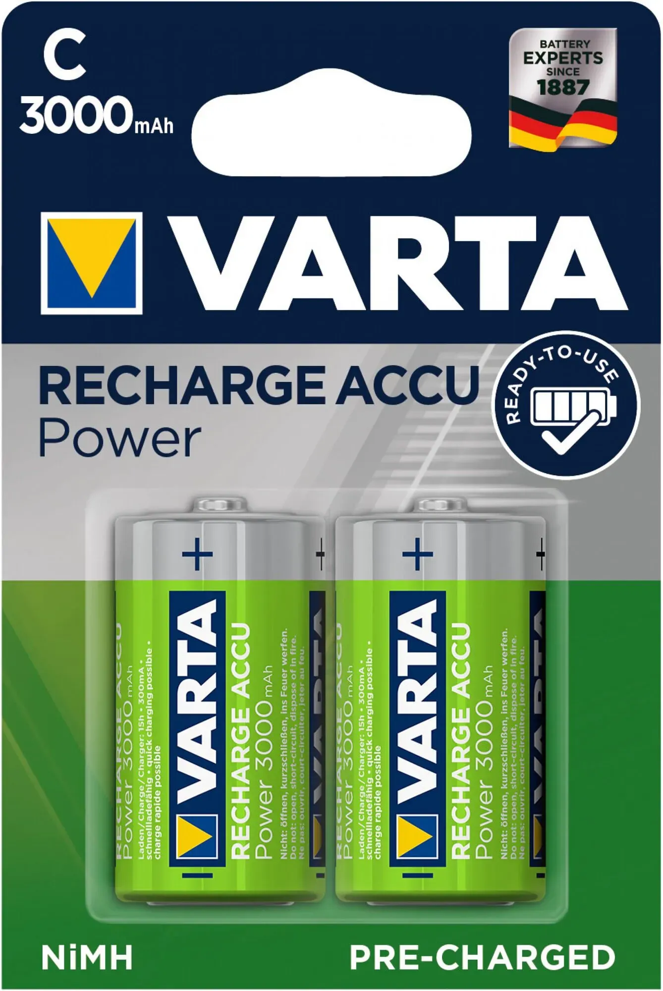 Varta Recharge Akku wiederaufladbare Batterien, Baby C, 3000 mAH, 2er
