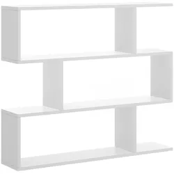 Dmora Buchhandlung Hampton, Niedriges doppelseitiges Bücherregal, Regal mit drei Fächern, Modernes Büroregal, 110x24h97 cm, Glänzend Weiß