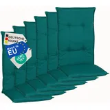 NYVI Gartenstuhl Auflagen Hochlehner 6er Set Barcelona - UV-Beständig, Atmungsaktiv, Strapazierfähig - Hochlehnerauflagen Sitzkissen Outdoor - Sitzauflagen für Gartenstühle 118x50cm Türkis