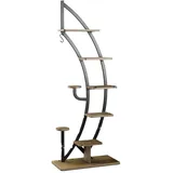 COSTWAY 6-stufiger Pflanzenständer aus Metall in Halbmondform, Blumenregal mit 2 kleinen Ablagen und Haken oben