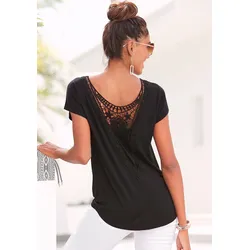 Strandshirt, mit Spitzeneinsatz, T-Shirt, lockere Passform, casual-chic, Gr. 32/34, schwarz, , 716169-32