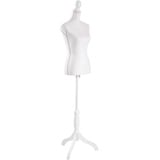 tectake Damenbüste Schneiderpuppe Büste Torso mit Holzstandfuß | Höhenverstellbar: 133 – 168 cm - Diverse Modelle - (weiß | Nr. 402566)