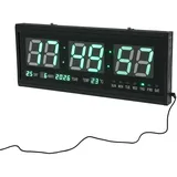 HUSPOO Digital Uhr Wanduhr, LED Wanduhr Digital großes Display, Funkferngesteuerte Wanduhr mit Fernbedienung, Temperatur & Datumanzeige für Schlafzimmer, Wohnzimmer (Grüner)