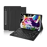 IVEOPPE Samsung Tab S9+ Hülle mit Tastatur, Tastatur Hülle für Samsung Galaxy Tablet S9 Plus 12,4 Zoll 2023, Magnetisch Abnehmbare Tastatur für Galaxy Tab S9 Plus mit QWERTZ Layout, Schwarz