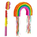 Relaxdays Pinata Set Regenbogen mit Stab und Maske Grün,Orange,Pink