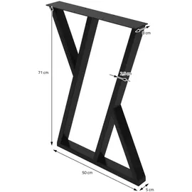 ML-Design 2 Stück Tischbeine 50xH71cm, Tischkufen aus Stahl pulverbeschichtet, Schwarz, Industriedesign, Kufengestell für Esstisch/Schreibtisch Tischgestell, Metall Möbelfüße für DIY-Projekte