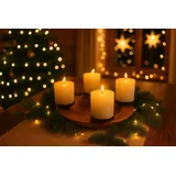 Ambiente Home Ambientehome Teak Adventskranz ca 30-35 cm Dekoschale, Adventsdeko, Adventsgesteck, Weihnachtsdeko Inkl. 4 Stabile Kerzenpicks