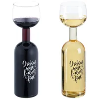 Relaxdays Weinflasche Glas, XL Weinglas mit Spruch, Fun Geschenk für Weinliebhaber, Weinflaschenglas 750 ml, transparent
