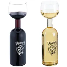 Relaxdays Weinflasche Glas, XL Weinglas mit Spruch, Fun Geschenk für Weinliebhaber, Weinflaschenglas 750 ml, transparent