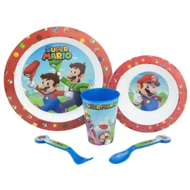 Nintendo Super Mario Frühstücks-Set Mikrowellengeeignet 5-teiliges Kindergeschirr mit rutschfestem Boden bunt