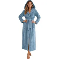 Morgenstern Bademantel Damen Extra Lang Kapuze Frottee Velours Luxus Morgenmantel Jeans Blau XL - XL Tall