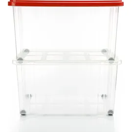 BigDean 2x 60 L Aufbewahrungsbox mit Deckel groß rot - stabile - robuste Box