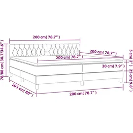 vidaXL Boxspringbett mit Matratze & LED Dunkelgrau 200x200 cm Stoff