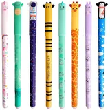 MENUY 8 Stück Radierbarer Kugelschreiber, Radierbare Stifte mit Tiermotiven, Gelstifte Radierbar und Radierbare Gelstifte, 0,5 mm Spitze, Jeder Radierbarer Gelstift für Schule Büro Alltag