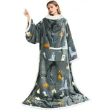 Catalonia Classy Decke mit Ärmeln als Geschenk für Frauen Herren, Flauschig Sherpa Kuscheldecke mit Ärmel, Cozy Ärmeldecke Warm Decke zum Anziehen Erwachsene, 185 x 140 cm Hund Grau - Sherpa mit / Ärmeln