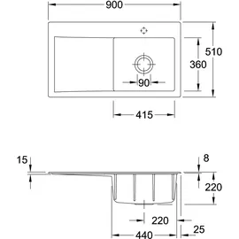 Villeroy & Boch Subway Style 50 rechts chromite + Handbetätigung