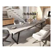 DeLife Esstisch Edge 300x100 XL Akazie Platin Metall Schräg Live-Edge, Esstische, Baumkantenmöbel, Massivholzmöbel, Massivholz - 2 Jahre Gewährleistung - mind. 14 Tage Rückgaberecht - Silber