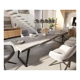 DeLife Esstisch Edge 300x100 XL Akazie Platin Metall Schräg Live-Edge, Esstische, Baumkantenmöbel, Massivholzmöbel, Massivholz - 2 Jahre Gewährleistung - mind. 14 Tage Rückgaberecht - Silber
