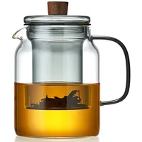 Teekanne Glas, MESNEY 1000ml Teekanne mit Siebeinsatz, Glaskanne mit Deckel und Holzknauf, Hitzebeständige Teekanne für losen Tee, Wasserkrug Glas für Kräuter- und Blütentee