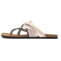 Zehentrenner LASCANA, Damen, Gr. 36, rosa (rosé), Obermaterial: 100% Rindsleder. Decksohle: 100% Rindsleder. Laufsohle: 100% Synthetik, metallic, casual, Schuhe, Sandale, Pantolette aus Leder mit Korkfußbett