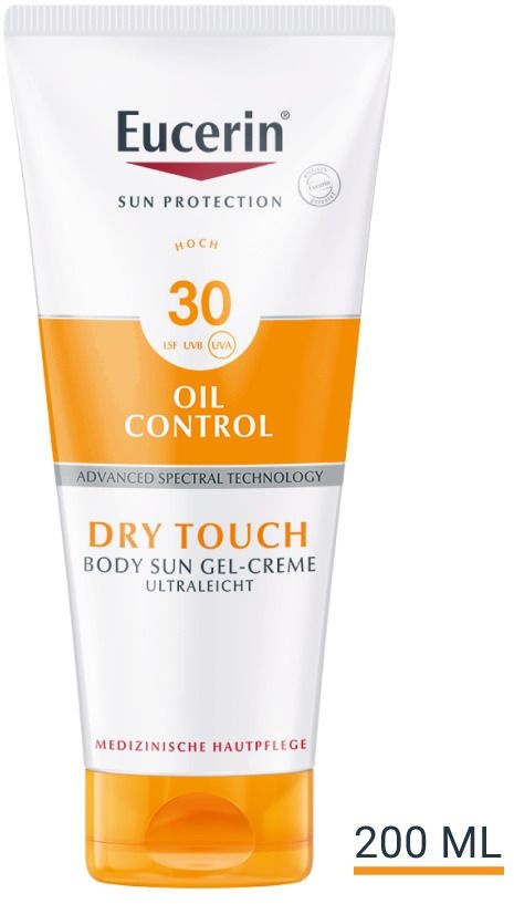 Eucerin® Oil Control Body Sun Dry Touch Gel-Creme LSF 30 – hoher Sonnenschutz mit ultra leichter Textur, Anti-Sand Effekt und Anti-Glanz Effekt