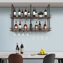 [en.casa] Weinregal 120 x 30 x 85 cm Schwarz/Walnussoptik