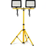 XMTECH LED Baustrahler mit Stativ 2x 200W Warmweiß+Stativ LED Fluter mit Stecker Baustellen Strahler Arbeitsscheinwerfer