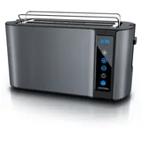 Arendo Toaster, 2 lange Schlitze, für 4 Scheiben, 1500 W, Langschlitz, Brötchenaufsatz, Wärmeisoliertes Gehäuse, Display, Touch grau