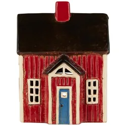 IB Laursen Haus für Teelicht Visby rot, blaue Tür, 13.3 x 8 x 17.5 cm