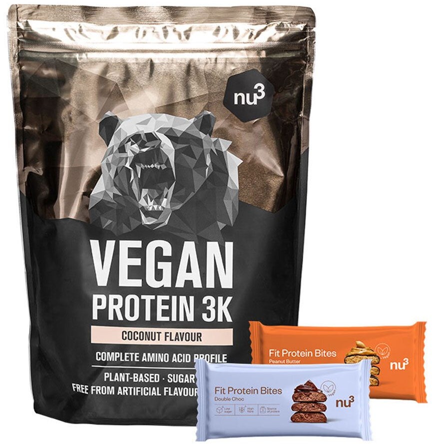 nu3 Vegan Protein 3K Shake, Coconut + Fit Protein Bites Peanut Butter + Fit Protein Bites Double-Choc 1 pc(s) set(s)
