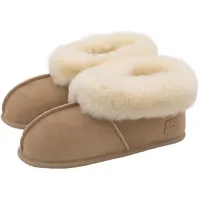 Rohn Moden Lammfell Hausschuh Chalet für Damen und Herren, Hüttenschuh mit weicher Ledersohle, warmer Hausstiefel für Erwachsene in Top Qualität, beige (Größe 39) - 39 EU