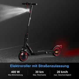 RCB EV85F Elektroroller, E-Scooter mit Straßenzulassung (ABE), 8,5 Zoll,400W Motor,MAX 20km/H,Dreistufige Getriebestellung,Faltbarer e Roller, APP-Steuerung, Max Belastung 120 kg,Doppelstoßdämpfer