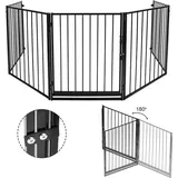 Jiubiaz Kaminschutzgitter Metall 300 x 76 cm klappbar Schutzgitter für Tiere 5 Elemente inkl. Tür Laufgitter Absperrgitter Tiergitter Türschutzg... - Schwarz