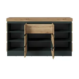 Die Möbelfundgrube Sideboard Corte 161 x 93 x 45 cm Kosmos grau / Eiche