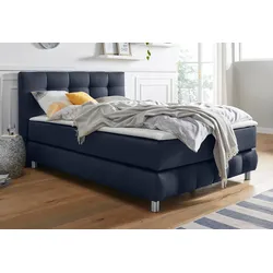 Boxspringbett ANDAS "Salo XXL", blau, B:154cm L:231cm, Komplettbetten, Boxspringbett, in Samtoptik oder Struktur, 6 Breiten in Überlänge 220cm, 4 Härtegrade