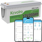 Kcvolro Bluetooth LiFePO4 200Ah 12V Lithium Batterie, über 7000-15000+ Zyklen, 2 fache Lebensdauer Eingebautes 200A BMS, Perfekter Ersatz für Blei-Säure, AGM, FLA, GEL Batterie