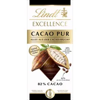 Lindt EXCELLENCE CACAO PUR - Edelbitter-Schokolade | 80 g Tafel | Ganz ohne raffinierten Zucker | Alles aus der Kakao-Frucht | Intensiver Kakao-Geschmack | Dunkle Schokolade | Vegane Schokolade