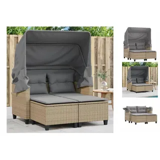 vidaXL Gartensofa 2-Sitzer mit Dach und Hockern Beige Poly Rattan