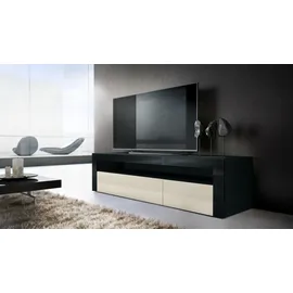 Vladon Valencia Lowboard 155x46x40 cm Schwarz matt/Creme Hochglanz MDF