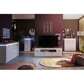 MCA Furniture TV-Lowboard CALI, Weiß, Eiche Dekor - B 156 cm - 2 Türen