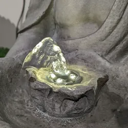 MARELIDA LED Brunnen Buddha Zierbrunnen Springbrunnen H: 45cm grau
